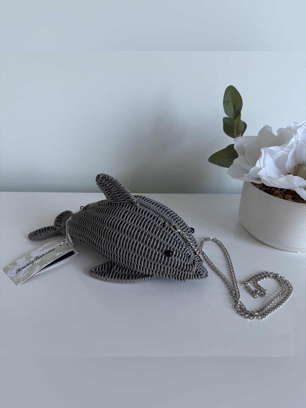 VIRAL Tommy Bahama Grey Wicker Dolphin Crossbody Bag Clutch NWT RARE